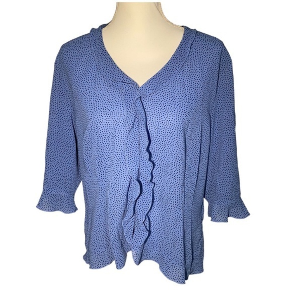 Emma James Polka Dot 3/4 Length Sleeves V Neck Blouse Top